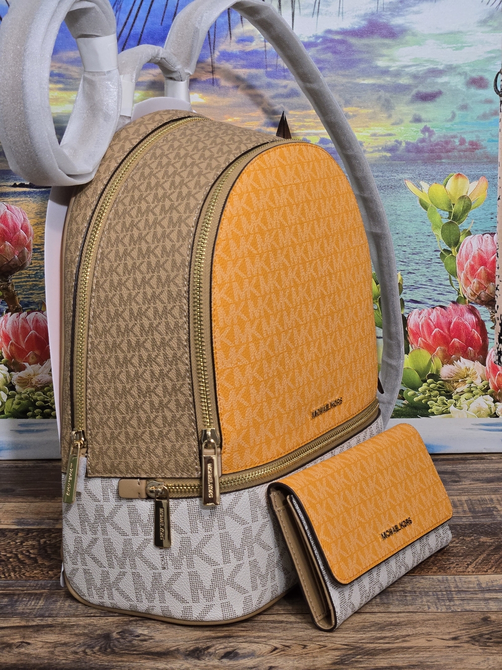 Michael Kors Rhea Colorblock Backpack And Wallet Set - Picture 4 of 10